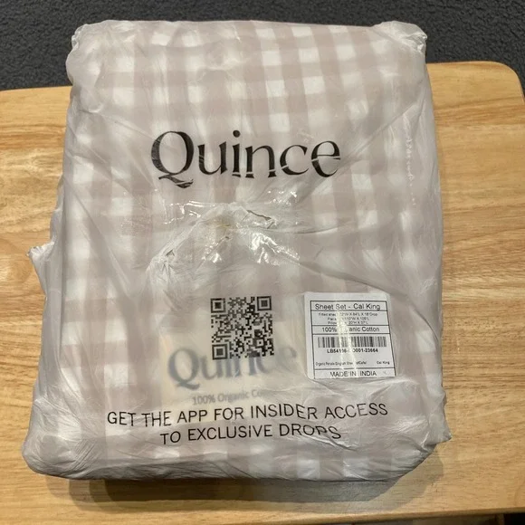 Quince Classic Organic Percale Gingham Sheet Set Cal King Size Cafe 100% Cotton - Picture 3 of 5